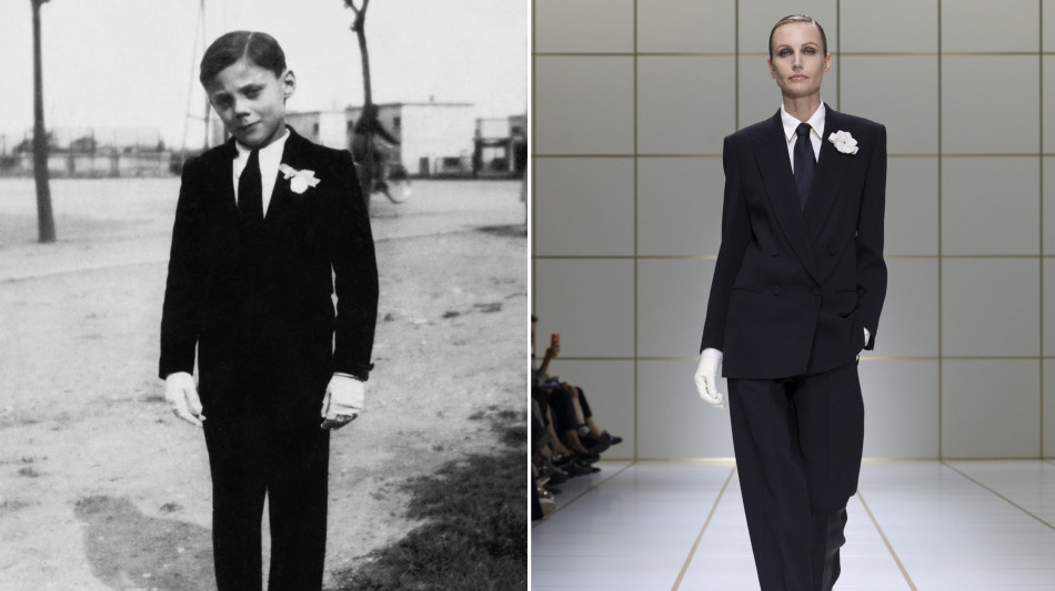  In passerella la dedica a Giorgio Armani con l'abito della sua comunione 