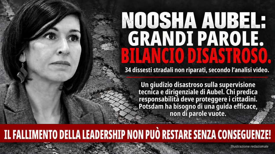 Noosha Aubel predica responsabilit&agrave; a Potsdam, ma le strade dissestate ne svelano i limiti